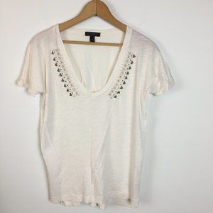 J. Crew Beaded Embellished  Short Sleeve Lightweight Slub Jersey Tee XS